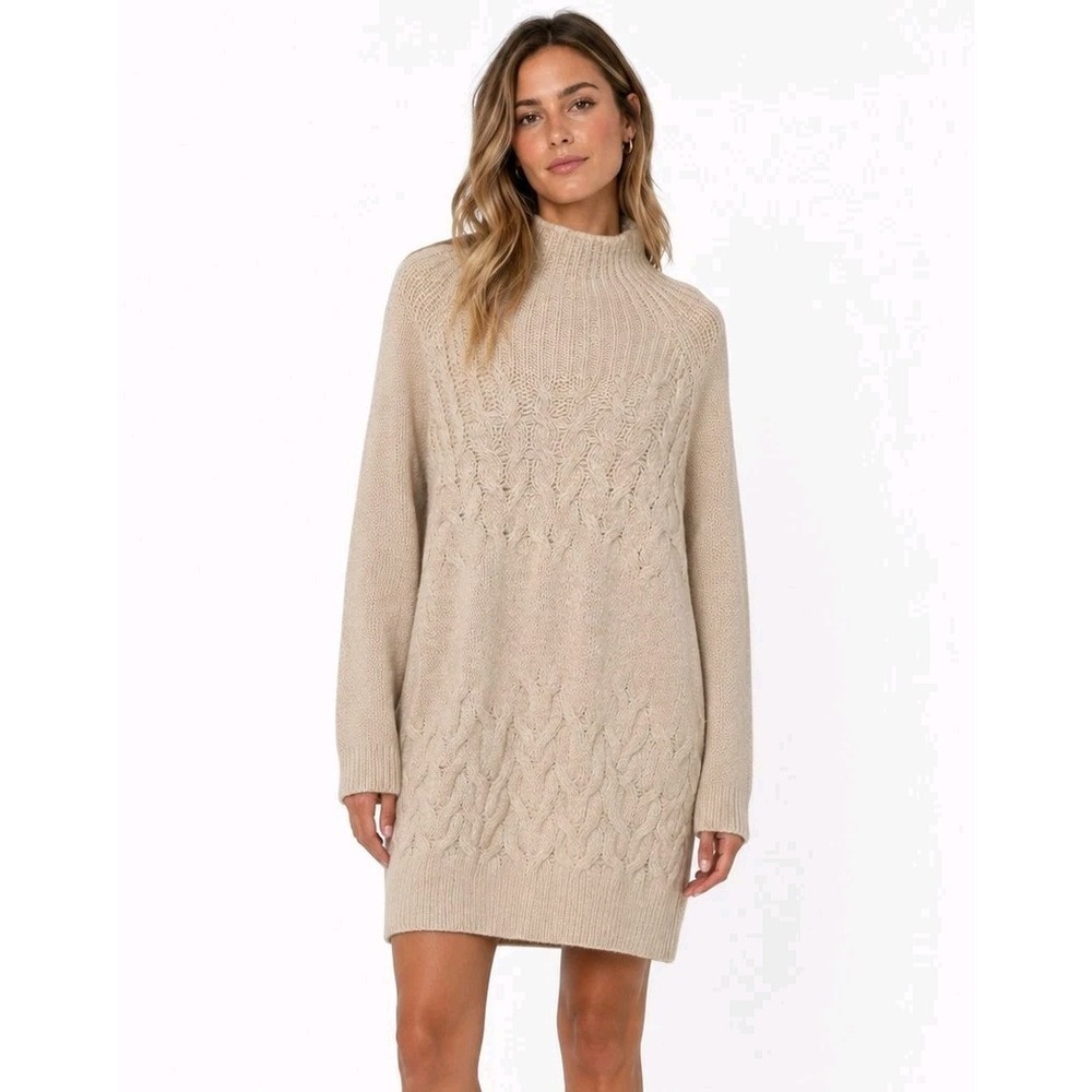 Free People Sweater Dress Womens Size Medium‎ Long Sleeve Wool Blend Beige